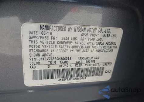 2016 Infiniti Q50 3.0T Premium из США, поврежденный, VIN JN1EV7AR3GM344019